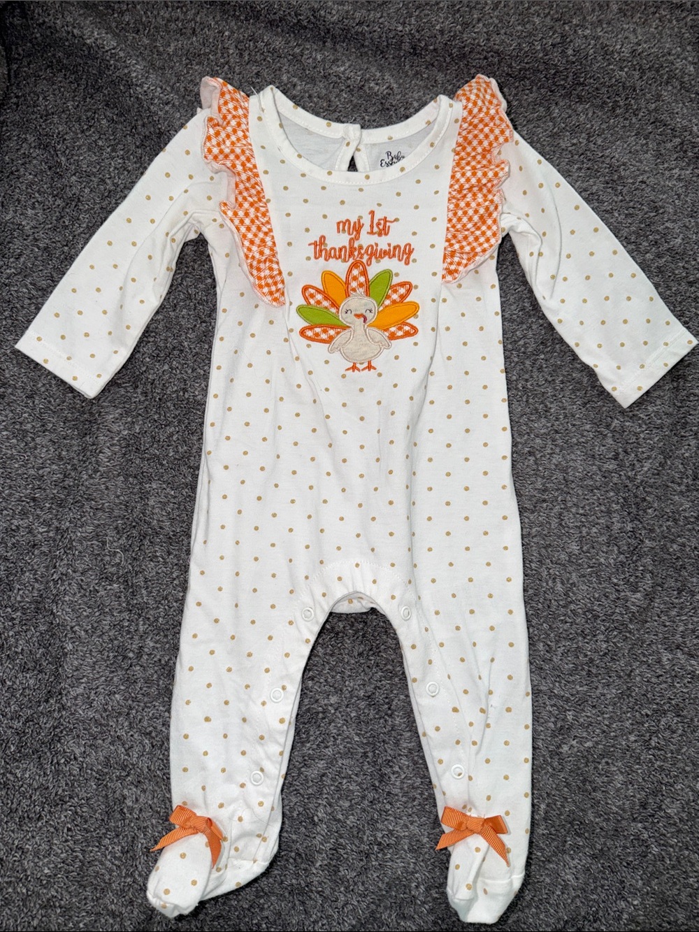 Baby Essentials White & Orange 'My 1st Thanksgiving' Footed One-Piece